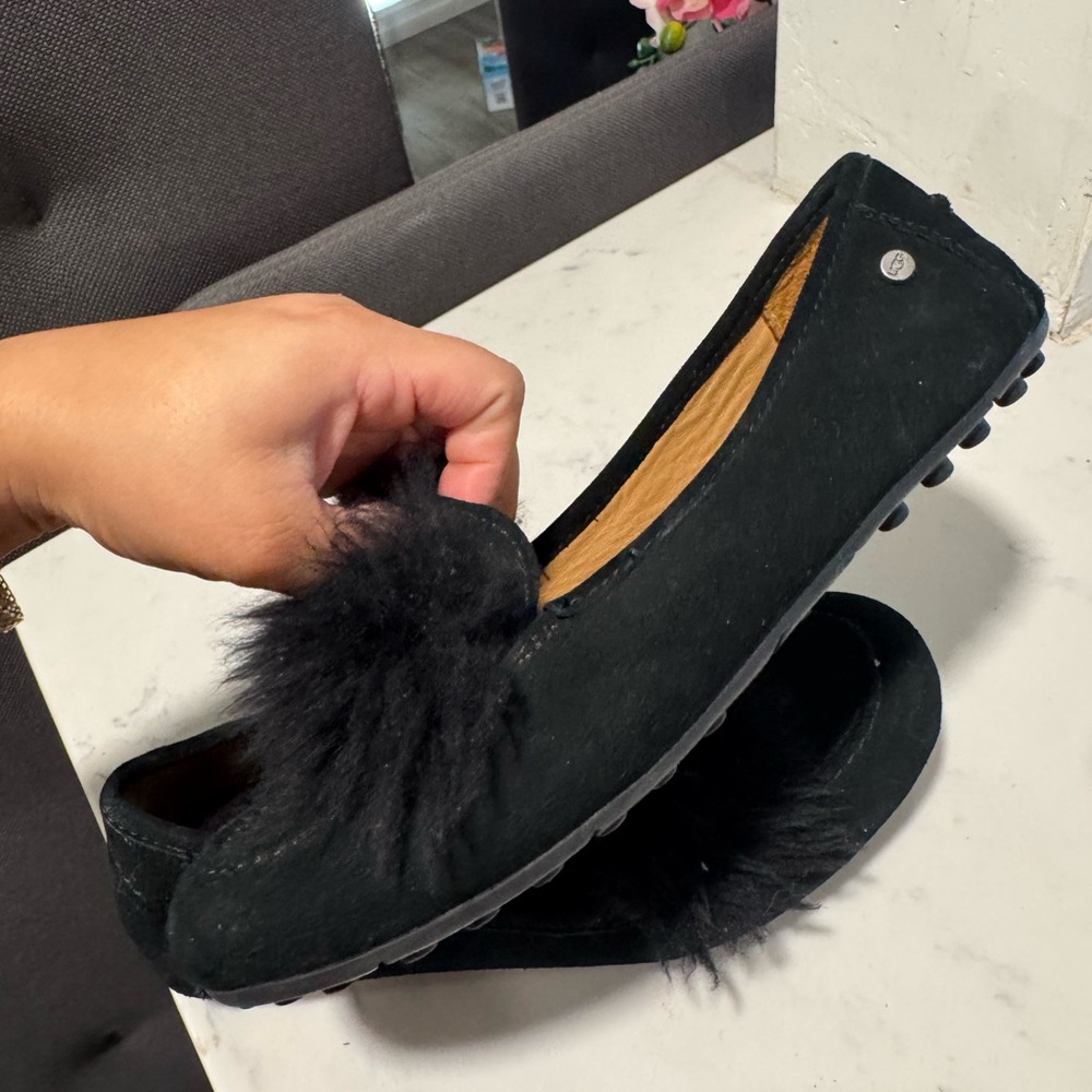 UGG Black Suede Loafers with Faux Fur Detail - Picture 8 of 11